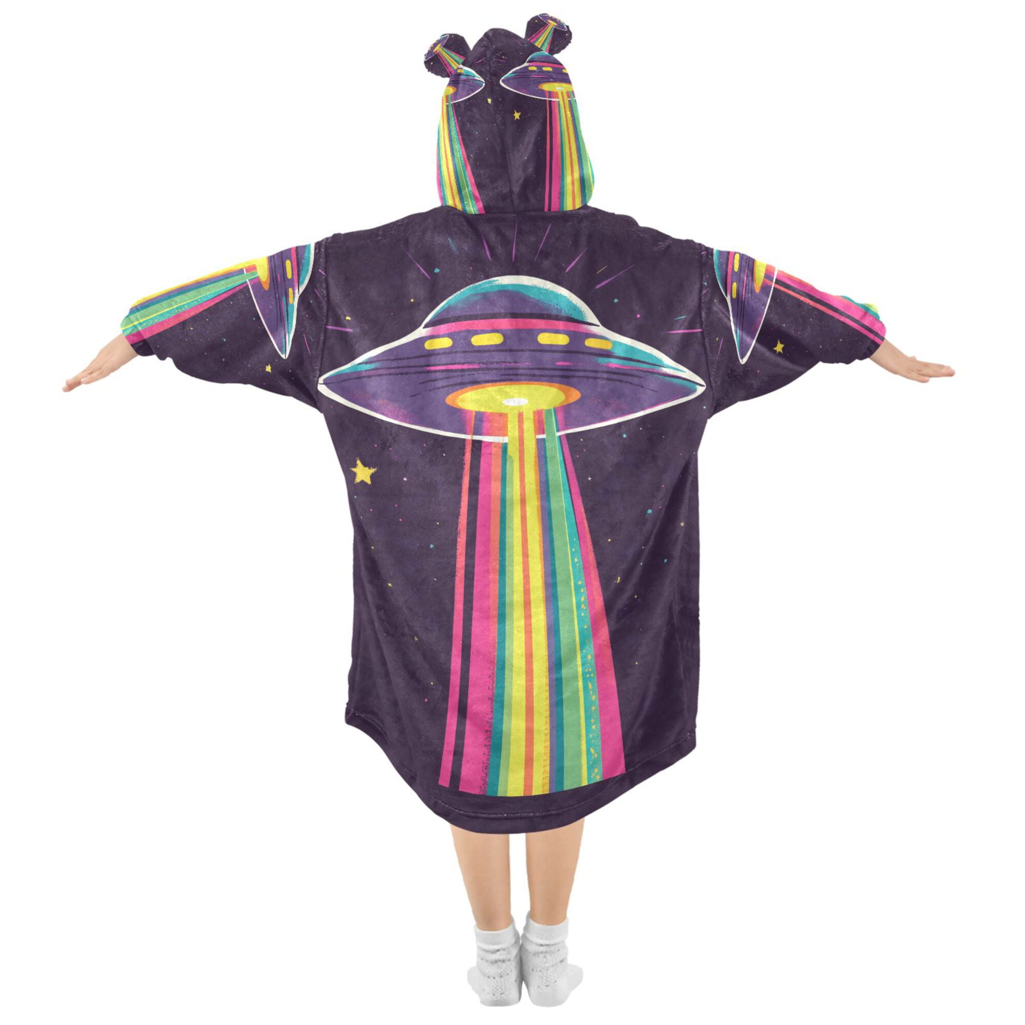 FORMRS Wearable Blanket Hoodie with Sleeves for Kids Cozy Flannel Sweatshirt, Colorful UFO