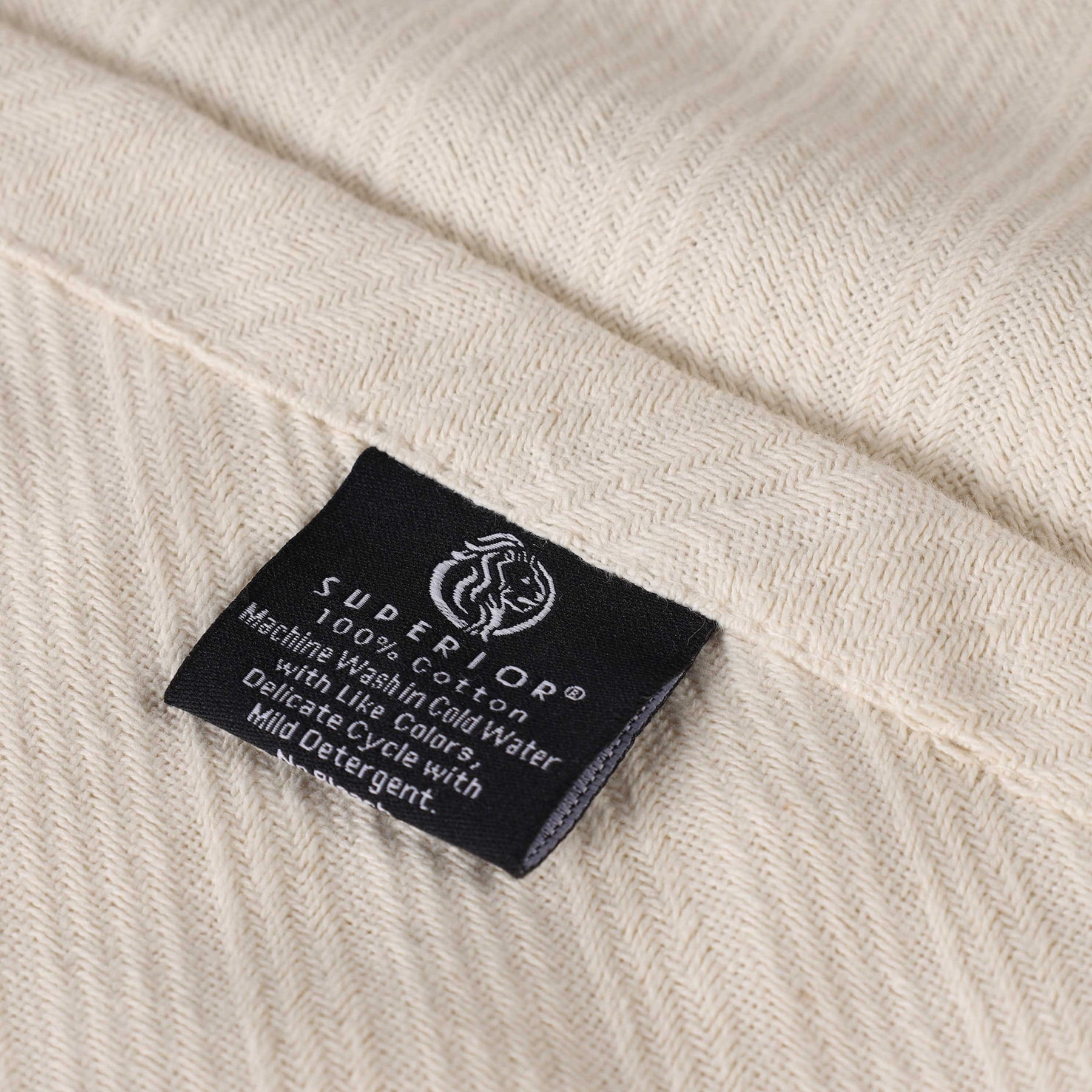 Superior Milan Cotton Textured Striped Woven Blanket, California King, Ivory