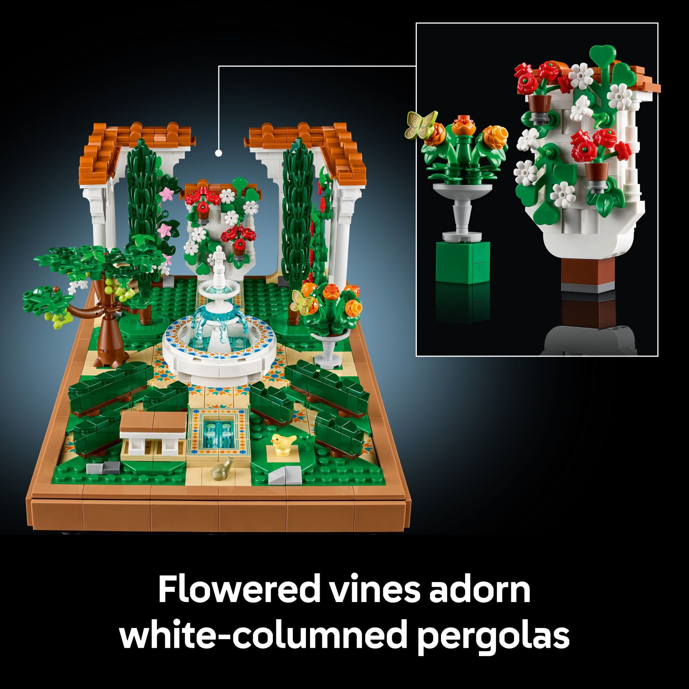 LEGO Icons Fountain Garden Building Set - DIY Kit for Adults, Ages 18+ - Miniature Craft Building Blocks for Wedding Decor, Display - Gift for Wedding - With Cypress Trees and Grape Vines - 10359