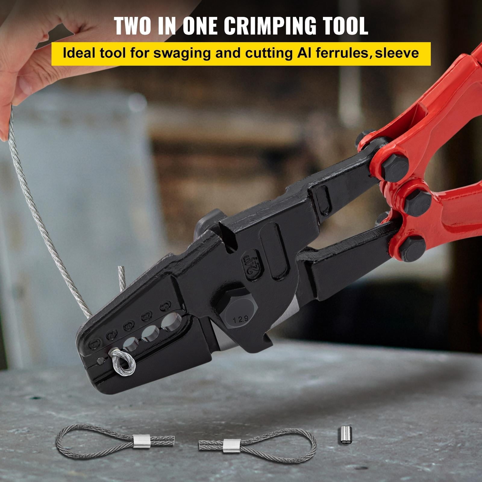 VEVOR Hand Swager Crimper 24 inch,Swaging Tool 5 Cavity 1/16" 3/32" 1/8" 5/32" 3/16",Hand Cimping Tool for Copper Aluminum Oval Sleeves and Stop Sleeves,Wire Rope Crimping Tool Swage Tool Long Hand