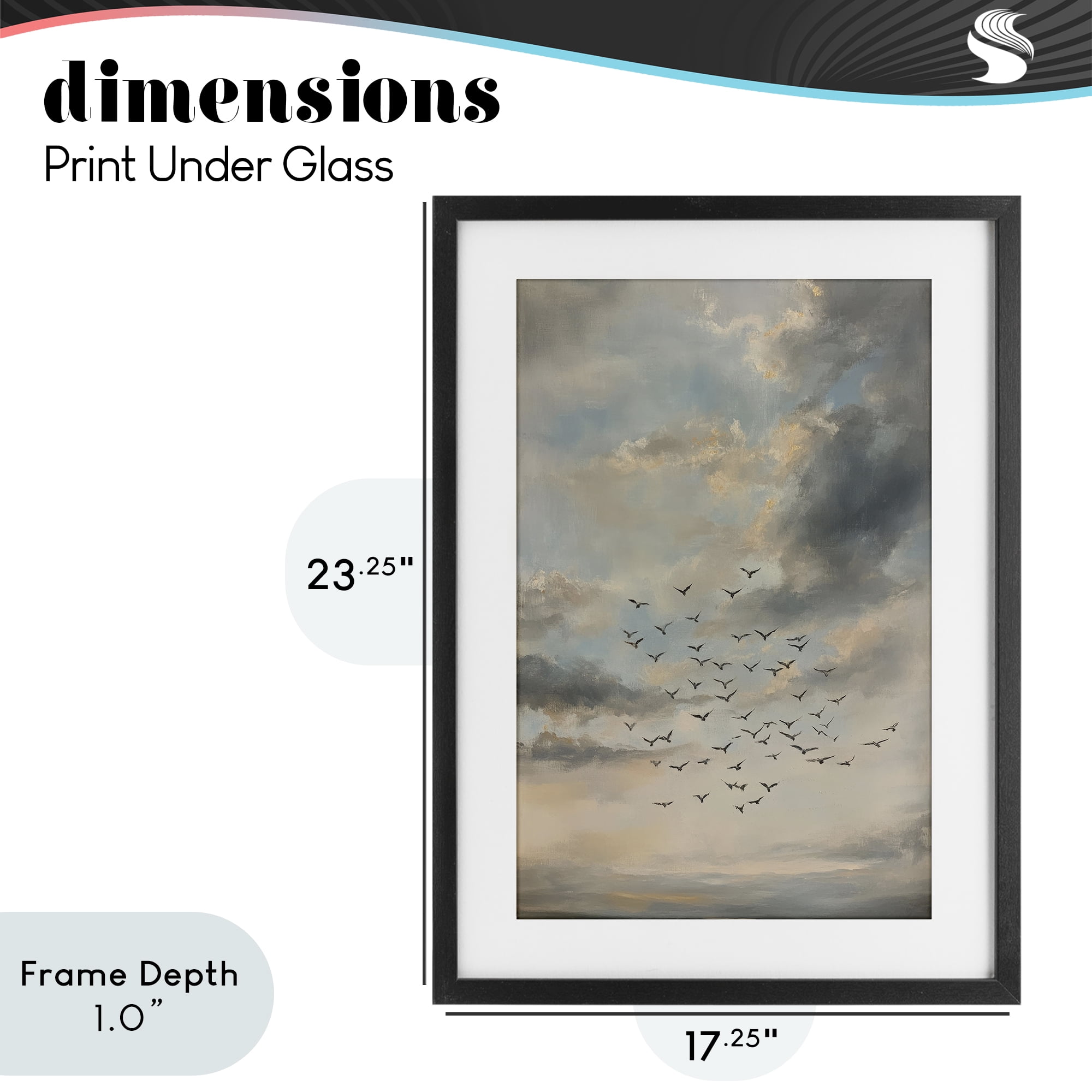 Stupell Industries Birds in the Clouds at Dusk Black Framed Print Under Glass, design by Petal Prints Design