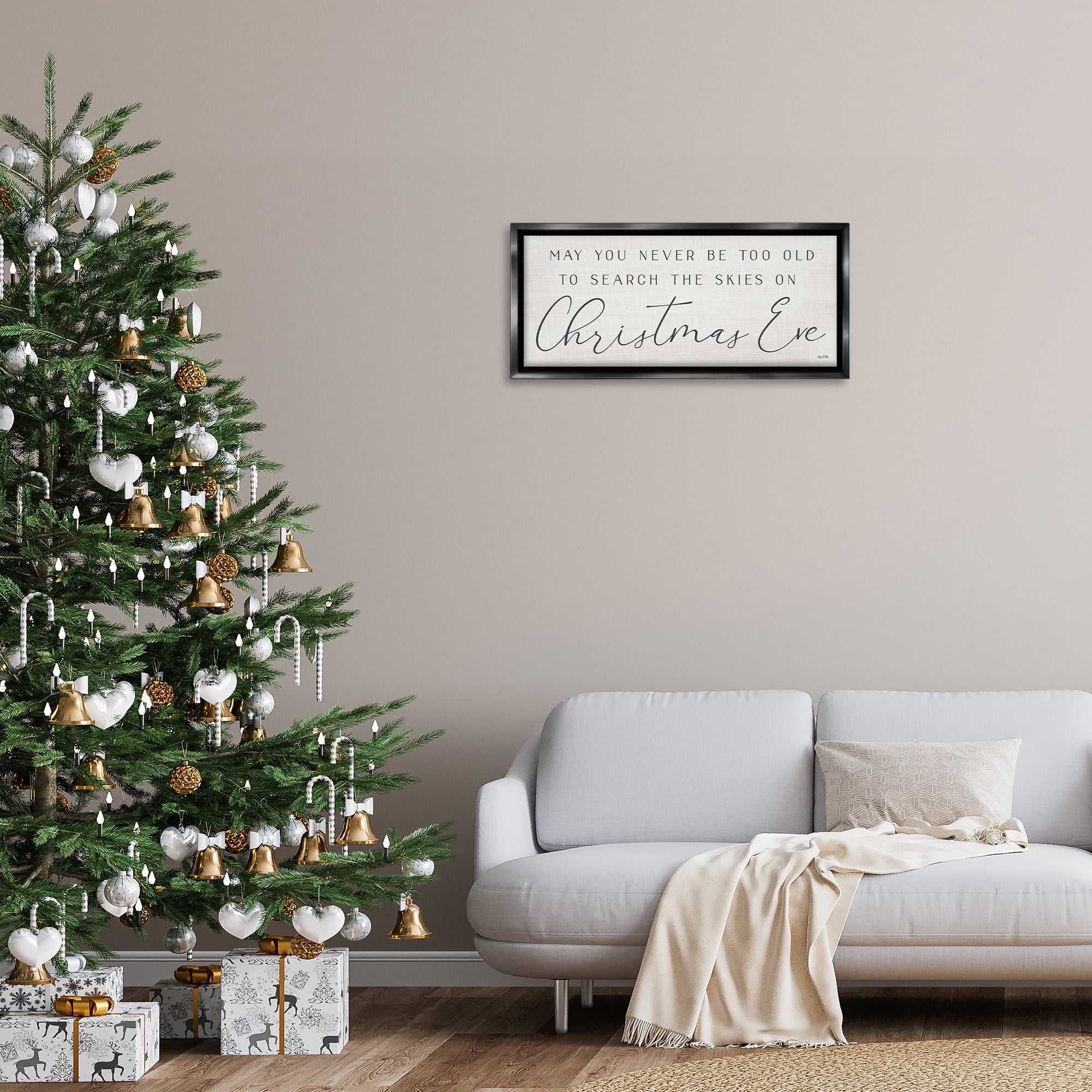 Stupell Industries Inspiring Christmas Eve Sentiment Inspirational Painting Black Floater Framed Canvas Art Print Wall Art, 31 x 14