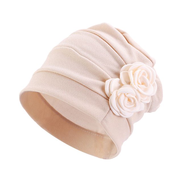 Polyester Ladies Turban Floral Washable Washable Foldable Solid Color Stylish Traditional Cap Office Shopping Head Wrap Headband Bonnet Beige