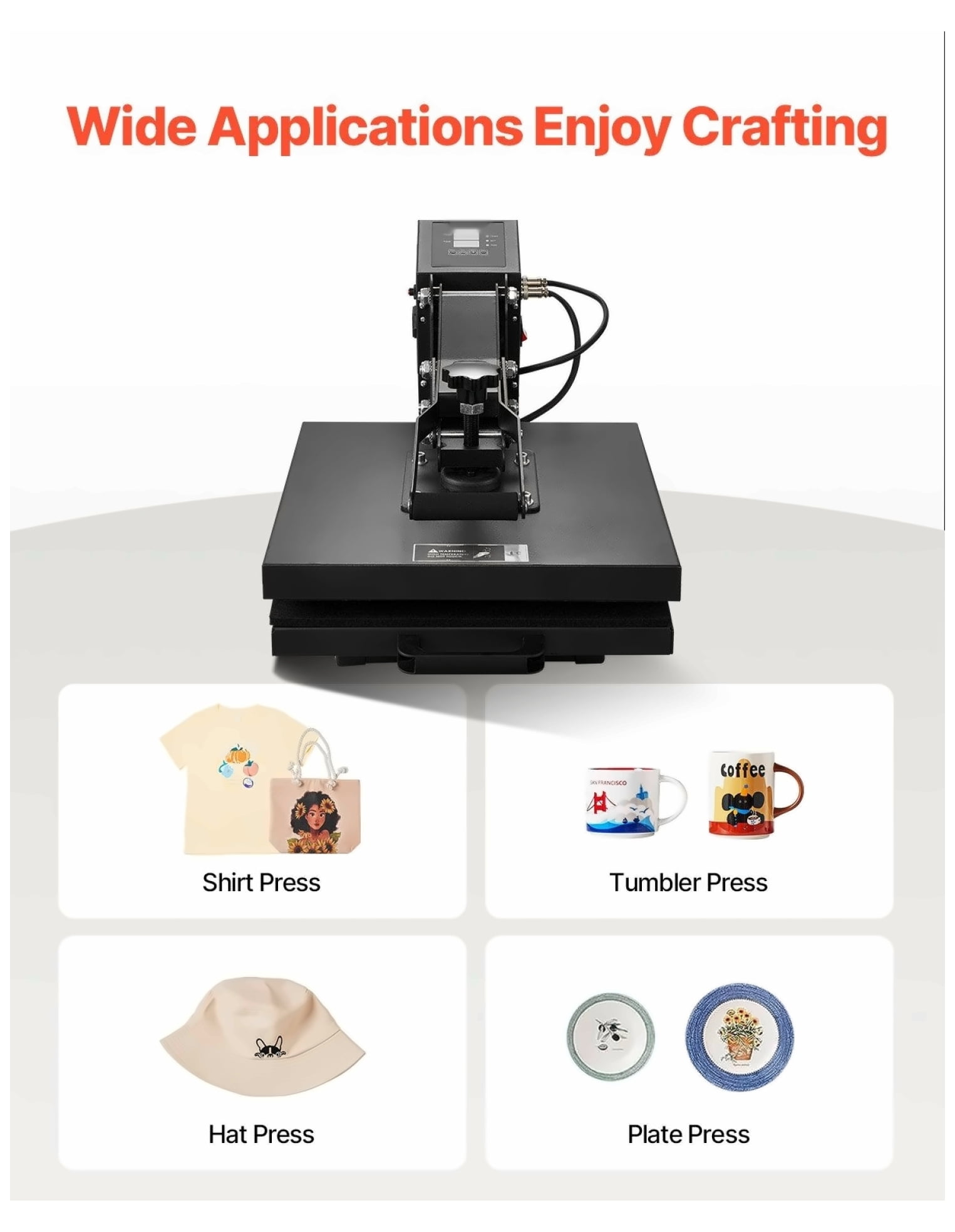 Heat Press Machine 15x15 inch, Sublimation Printer Transfer for T-Shirts, DIY Crafts, Heat Transfer Press for Clothing, Pillows, Digital Control, Adjustable