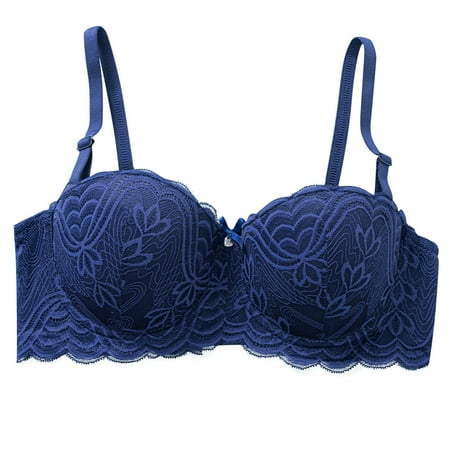 hotojiny Women s Push up Bra Lace Comfortable Padded Plunge Bra Trendy Adjustable Strap Underwire Lift up Bralette