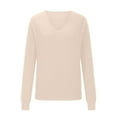 thumbnail image 5 of Women's V Neck Sweater Solid Color Pullover Knit Top Casual Loungewear Long Sleeve Base Layer Fall Fashion Outfits Beige M, 5 of 5