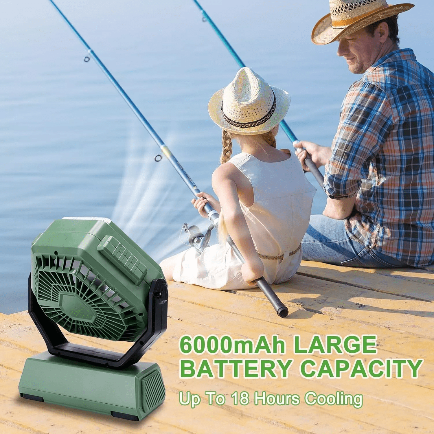 Fiuion 10400mAh Camping Fan with LED Lantern 3 Speed Rechargeable Tent Fan 270° Rotation Green