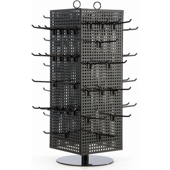 Countertop Pegboard Spinner Rack, Magnetic, 60 Hooks (Black with Black Pegs, Steel)