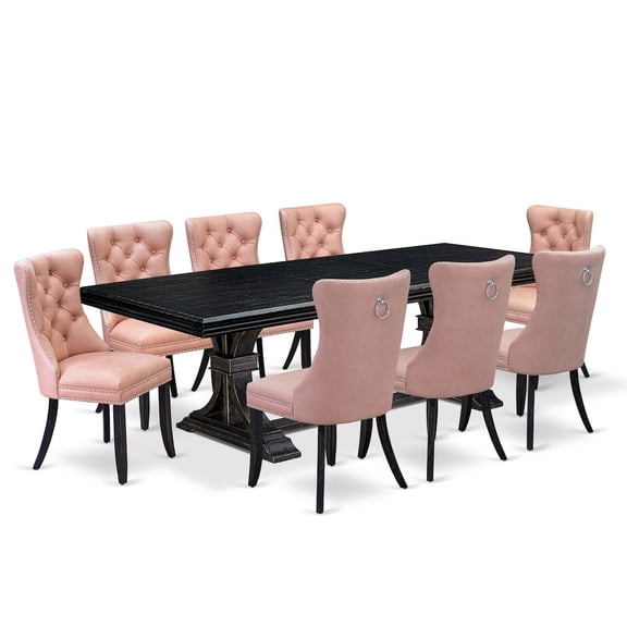 Luxe by East West Furniture 9 Pieces Dining Table Set a Rectangle Table and 8 Dining Chairs