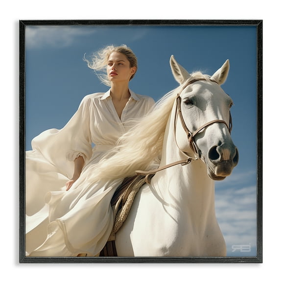 Stupell Industries Windswept Equestrian Girl People Painting Black Framed Art Print Wall Art, 12 x 12