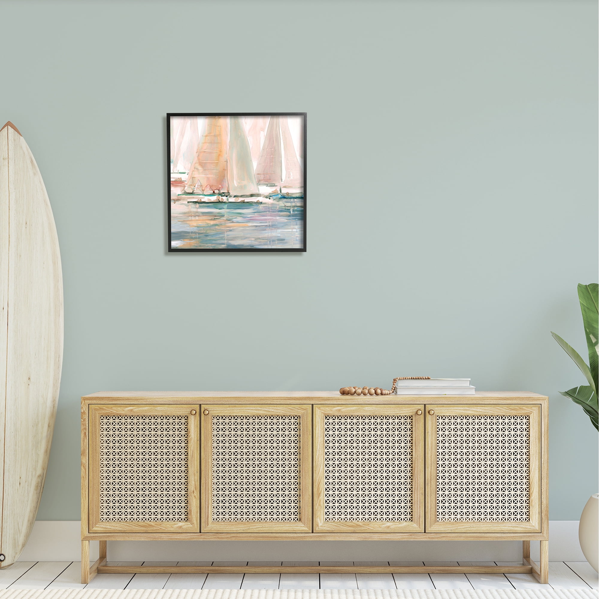 Stupell Industries Warm Sunlit Sailboats Reflection Ocean Water Surface Painting Black Framed Art Print Wall Art, Design by Carol Robinson