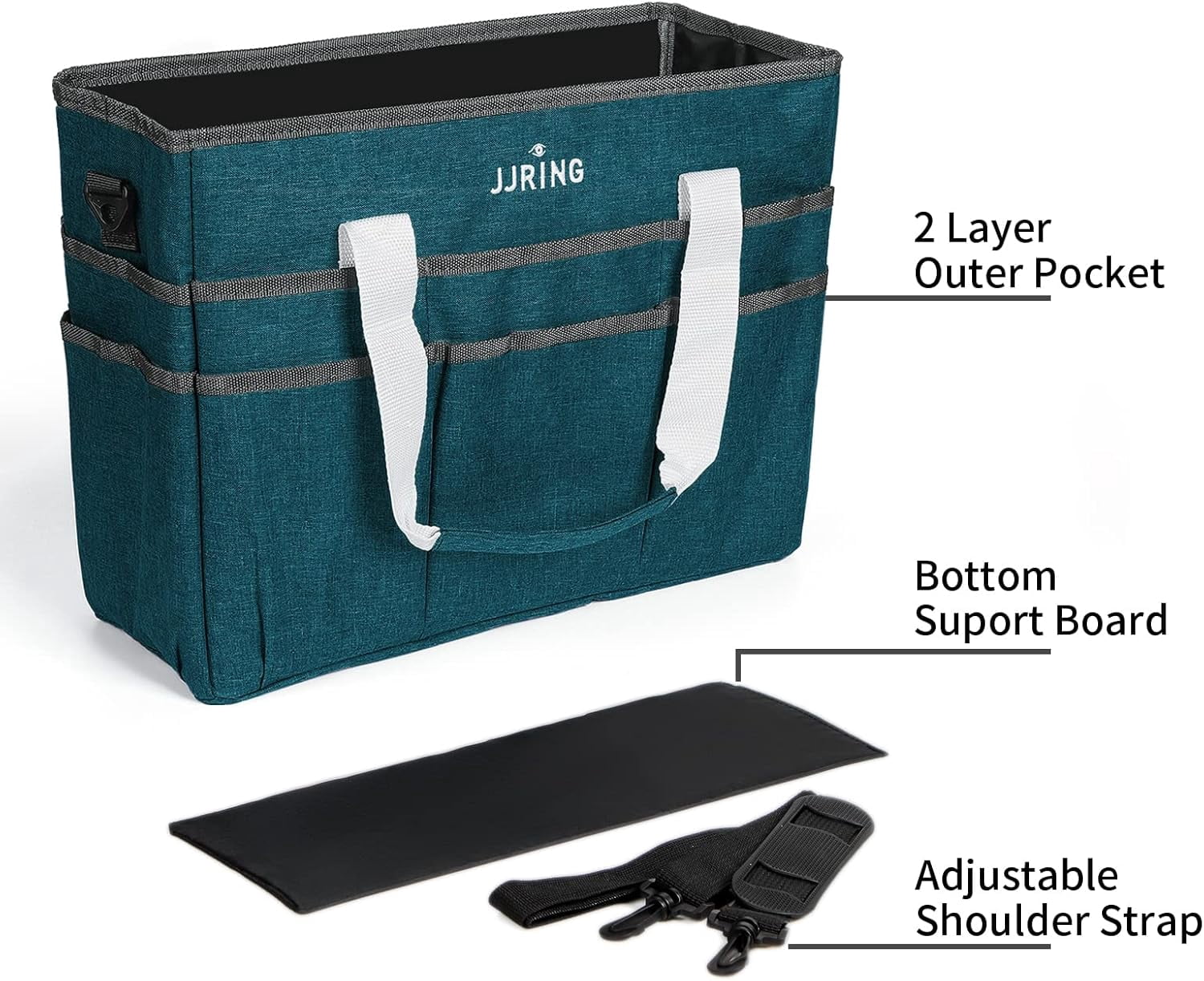 Large Craft Organizer Tote Bag, Bluish Green Art Storage Caddy with Multiple Pockets for Sewing, Scrapbooking, School & Office