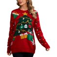 thumbnail image 3 of Suéter feo de Navidad para mujer Jersey de punto lindo impreso cuello redondo suéteres jerseys, 3 of 5