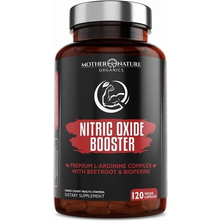 Mother Nature Organics Nitric Oxide Booster Supplement for Men 120 ct