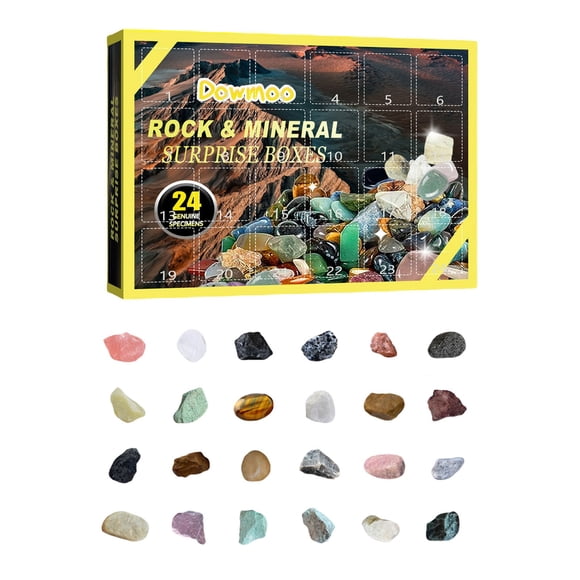 XFGOU Coffret de Compte à Rebours Jouets et Passe-Temps Calendrier de l'Avent de Noël 24 Jours 24 Cases Calendrier de l'Avent en Cristal Naturel Boîtes avec Pierre Nouveauté Surprise Ensembles de Compte à Rebours