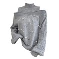 thumbnail image 4 of MESSUEN Off the Shoulder Sweater Turtleneck Sweater Women Fall Sweaters for Women Sweater Tops for Women Ladies Sweaters for Winter Sweater Top Fall Long Sleeve Tops Gray 2XL, 4 of 4