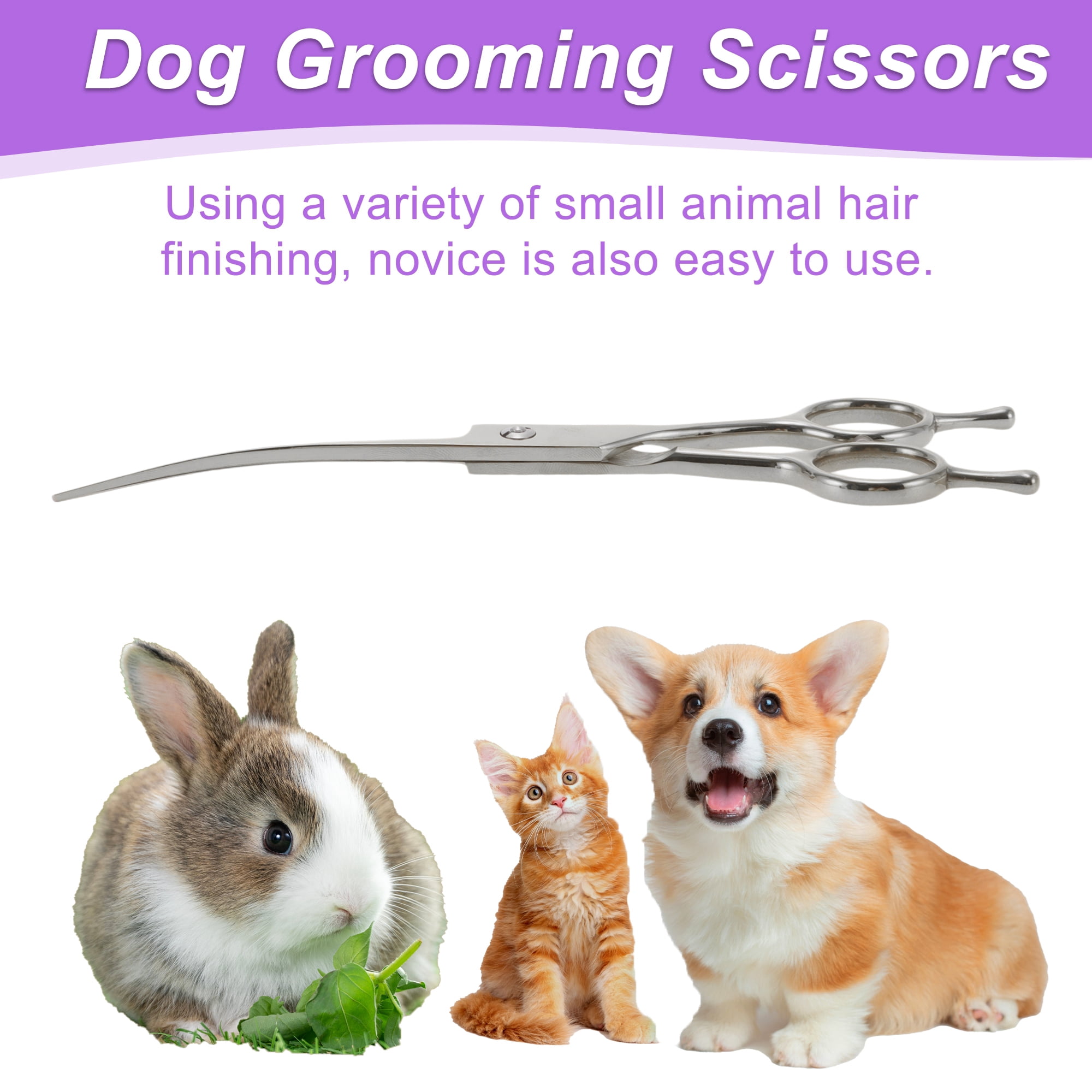 Unique Bargains Dog Grooming Scissors Steel Curved Shears 7.5in Silver Tone