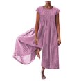 thumbnail image 2 of Jumpsuits for Women Summer Loose Wide Leg Jumpsuits Solid Color Plus Size Short Sleeve Rompers Overalls Pink L, 2 of 5