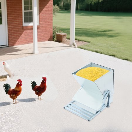 ToppiJoy Automatic Poultry Treadle Feeder with Lid, 11.02lbs Capacity Galvanized Steel Step-Controlled, for Chickens, Geese, Ducks, Large Farms, Small Poultry Operations