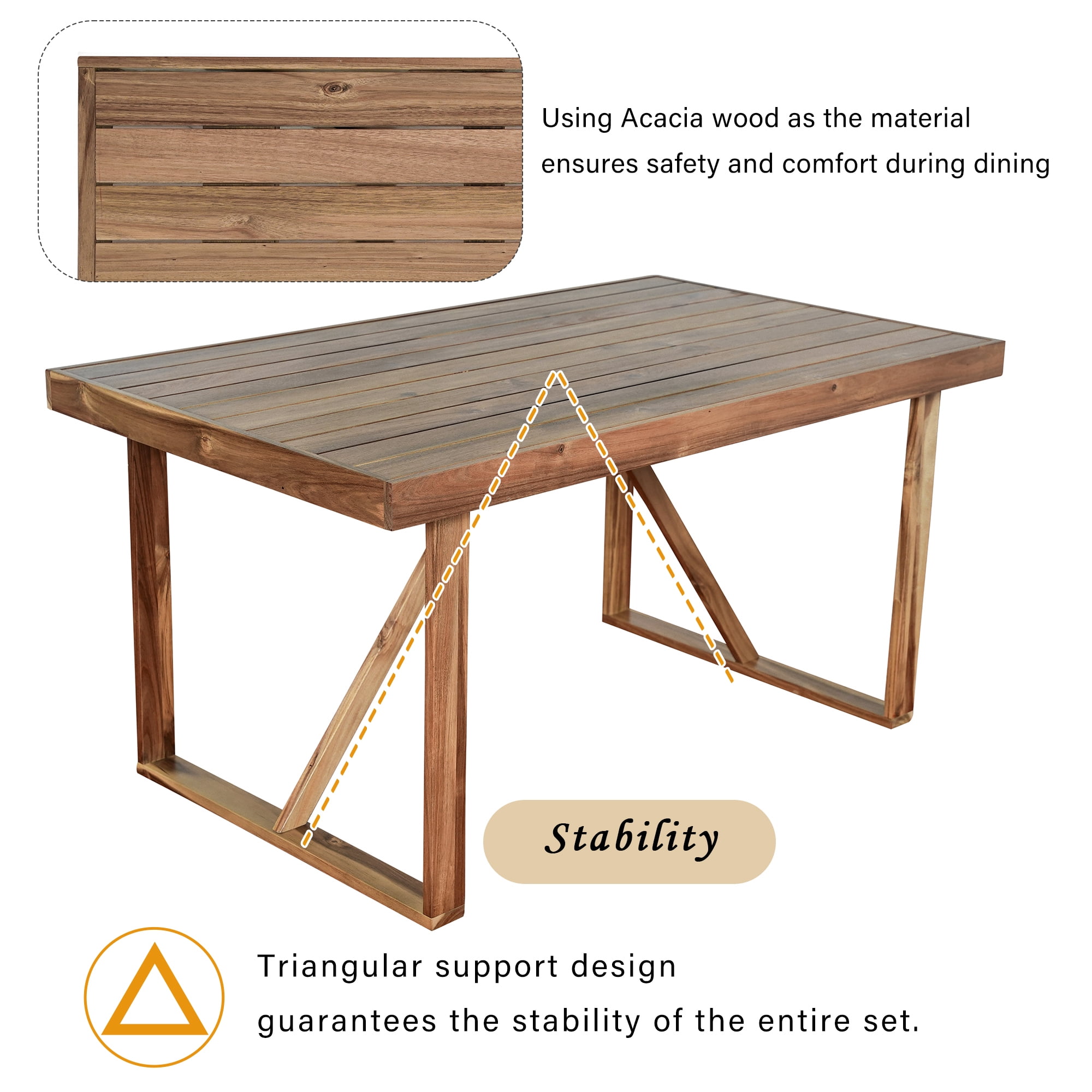 6-Piece Outdoor Acacia Wood Dining Set, Patio Table & Chair Set with Bench, Natural Wood Furniture for Garden, Backyard, Balcony, Poolside
