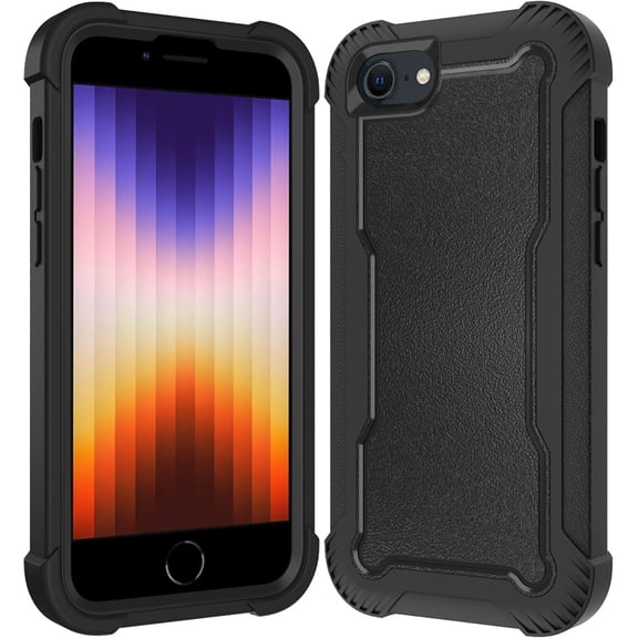 Designed for Apple iPhone SE 3 (2022) SE/8/7 Tough Hybrid Shockproof Hybrid PC   TPU Bumper Frame Rubber Drop Proof 3in1 Armor Full Body Phone Case Cover [Black]