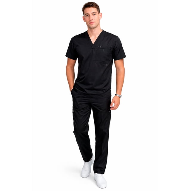 Conjunto Uniforme Médico Hombre Hugo Negro Gde Filipina Pantalón Quirúrgico Cómodo scrub