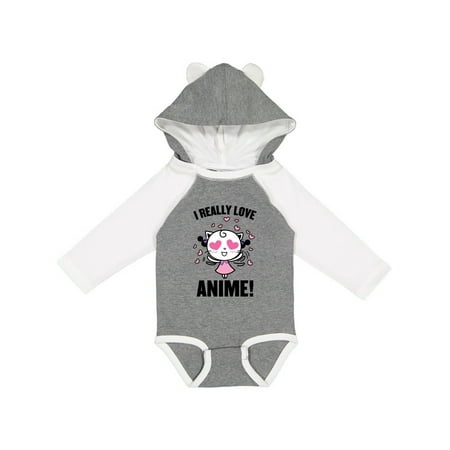 

Inktastic I Really Love Anime with Cute Anime Cat and Hearts Gift Baby Boy or Baby Girl Long Sleeve Bodysuit