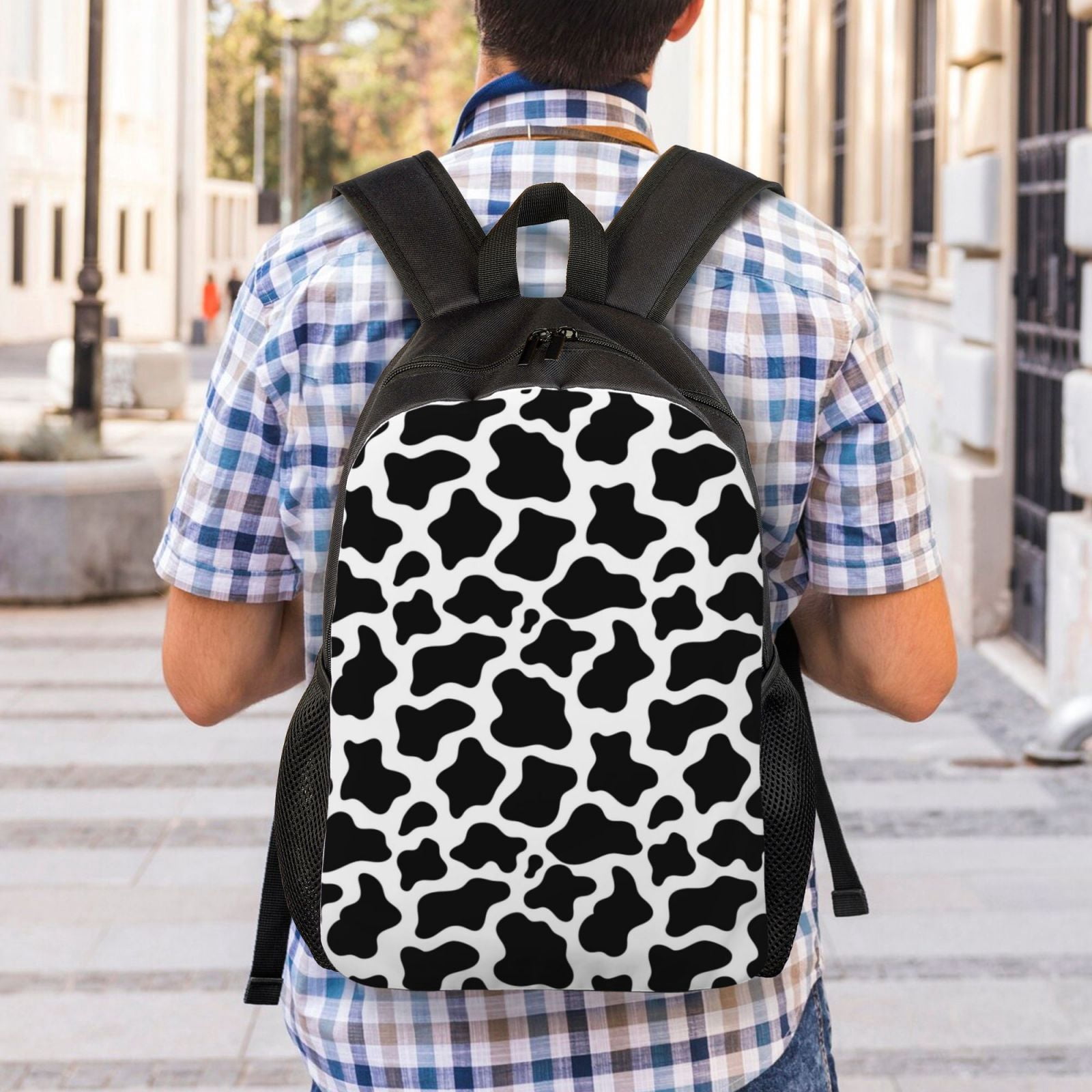 Ratiio Cow Print Black White Print Backpack with Padded 15-inch Laptop Sleeve- Spacious and Durable Daypack for Work and Travel