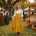thumbnail image 6 of Renaissance Costume, Women Renaissance Costume Medieval High Waisted Skirt Set | 2 Piece Victorian Set,Off Shoulder Collar,Flared Sleeves,Skirt Length Up to Ankle, Ginger XL, 6 of 6