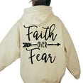 thumbnail image 6 of Baqcunre Women's "Faith Over Fear" Letter Print Long Sleeve Drawstring Pullover Hoodie with Pockets Comfy Hoodie Womens Hoodies Graphic Hoodie Womens Sweatshirt Beige L, 6 of 6
