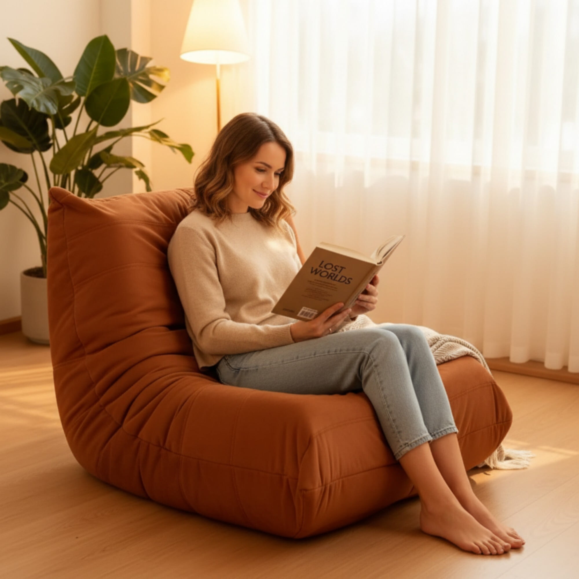 Kosynda Bean Bag Chairs for Adults, Giant BeanBag Chair with Memory Foam Filled, Comfy Bean Bag Sofa for Living Room, Bedroom, Office, Orange