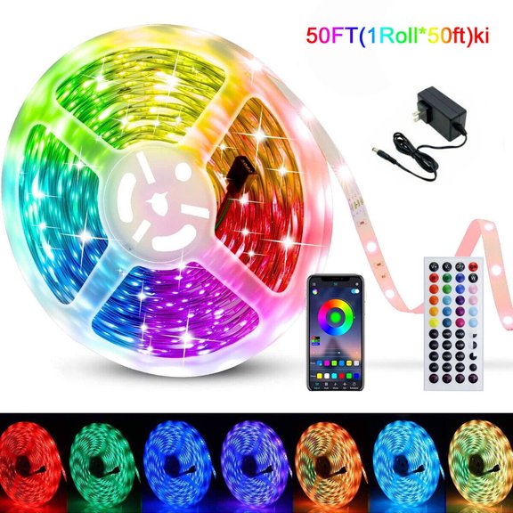 Lemohome LED Strip Lights 50ft Music Sync Bluetooth 5050 RGB Room Light W/Remote