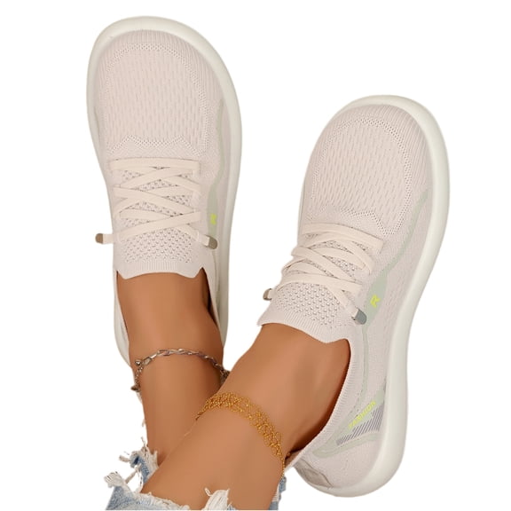 LTTVQM Womens Slip on Sneakers Lace-Up Arch Support Diabetic Orthopedic Walking Shoes Anti-Skid Mesh Breathable Casual Workout Sneakers Beige 36(US-5.5)