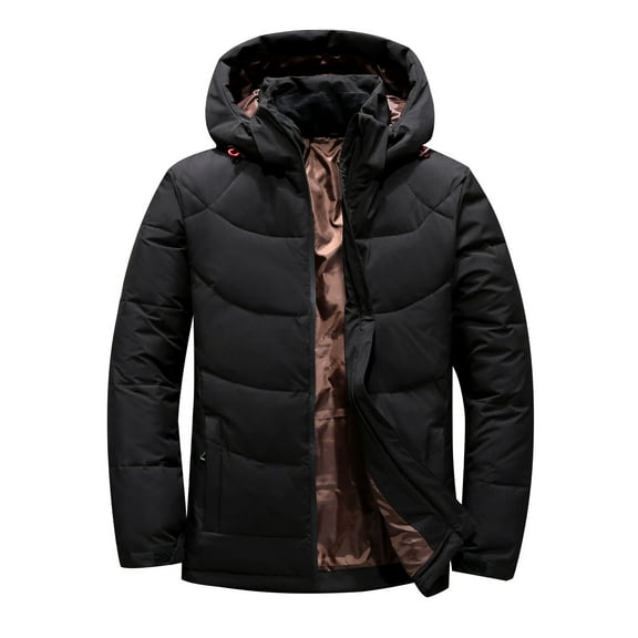 TFEOQRY Men's Hooded Long Sleeve Parkas Solid Color Zipper Padded Coats Workwear Thicken Outdoor Down Jacket Black