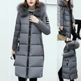 thumbnail image 2 of ZHOUCHANKIDS Women's Winter Mid-Length Down Padded Jacket with Slim Waist Belt and Hooded Design for Cold Weather Grey XXL, 2 of 4