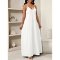 thumbnail image 3 of White V-Neck Spaghetti Strap Plisse Slip Maxi Dress For Women, 3 of 7
