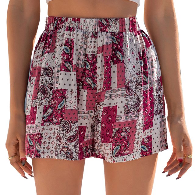 Pantalones cortos florales de pierna ancha, cintura elástica, pantalones cortos de verano de poliéster holgados para fiesta en la playa en casa
