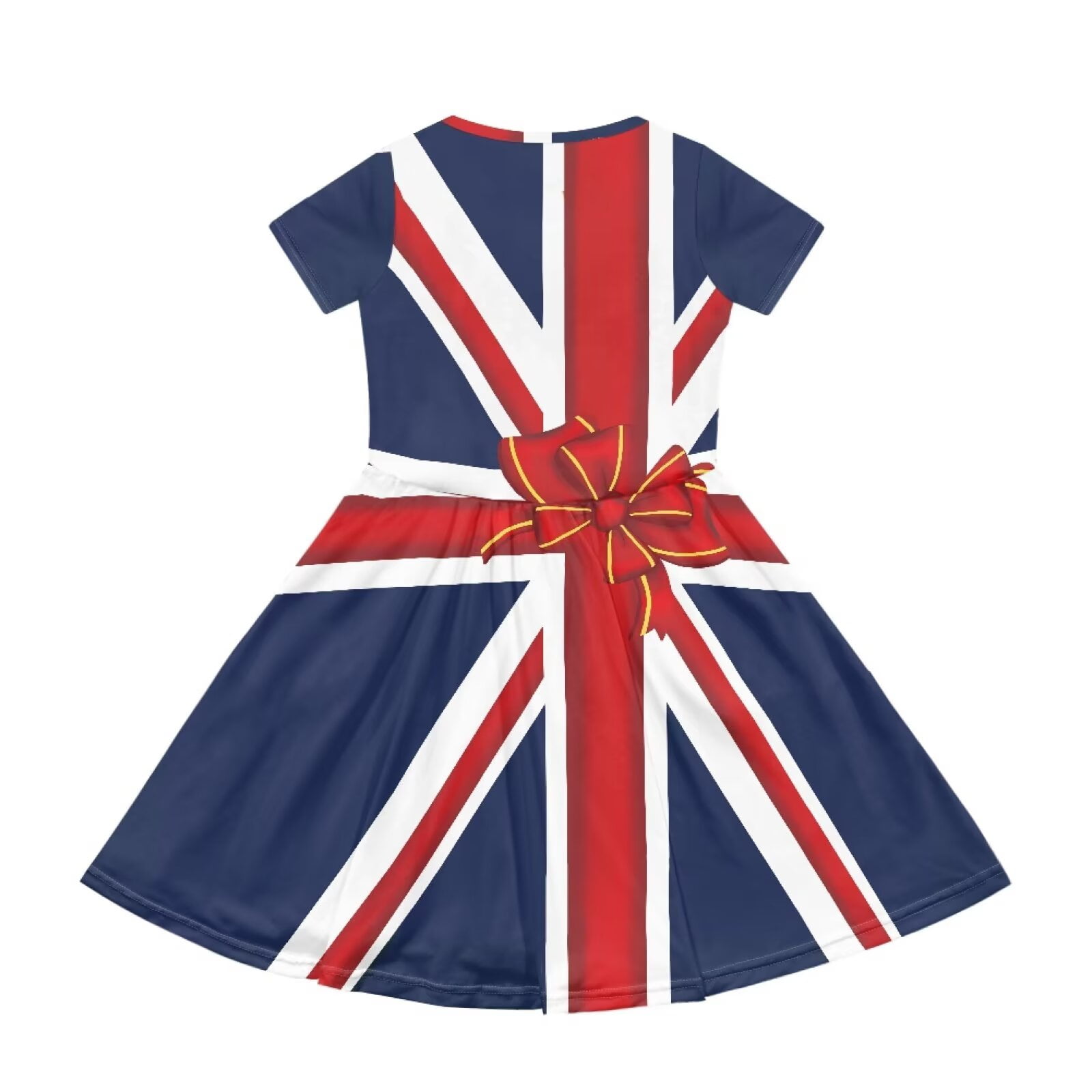 Uourmeti British Flag Patriot Short Sleeve Dress for Girls Summer Swing Party Dresses Casual Soft Crewneck Midi Lightweight Soft Knee A-Line Dress with Pockets