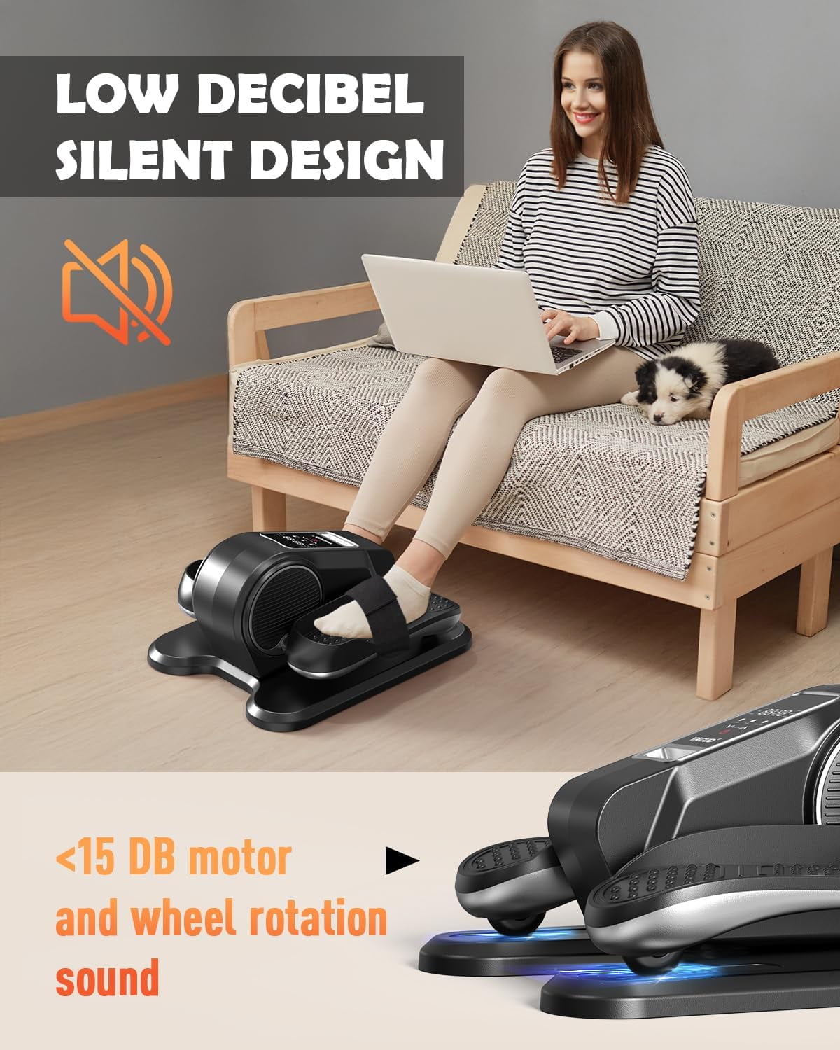 Yagud Under Desk Elliptical Machine, Electric Ellipse Leg Exerciser for Senior, 12 Adjustable Speeds Quiet and Portable Seated Pedal Exerciser for Training with Remote Control, Silver