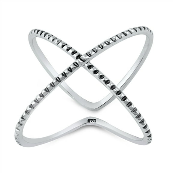 Oxidized Criss Cross Ridged Large Ring .925 Sterling Silver Band Jewelry Female Male Unisex Size 8