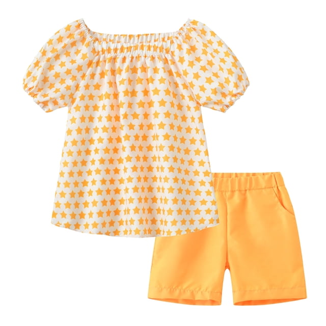 Hiiyo Infant Girls Clothes Set Summer Floral Short Puff Sleeve T-Shirt Shorts Set