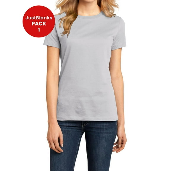 JustBlanks Women’s Short Sleeves Perfect Weight Pure Perfection Tee Shirt 100% Combed Cotton Crew Neck T-Shirt for Women - Silver - 4X-Large