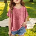thumbnail image 4 of WOYY Girls Breathable Linen Shirt Loose Fit Short Sleeve Round Neck T-Shirt, Sizes 2-16, 4 of 6