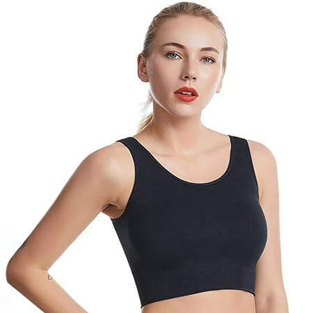 Compression Tank Tops for Women 2pc Womens Sports Bras  Yoga Comfy Seamless Stretchy Sports Bra Cropped Tank Tops T-Shirt Bra Ladies Wireless Bra Cute Ladys Tank Tops Black XL