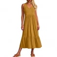 thumbnail image 4 of Fesfesfes Spring Dress for Women Boat Neck Vest Sleeveless Dress Loose Casual Sun Dress Summer Fashion Solid Color Beach Long Dresses, 4 of 7