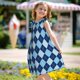 thumbnail image 5 of Balery Blue Squares Camisón de princesa para niñas, pijama de algodón con mangas abullonadas, suave y bonito.-Small, 5 of 6
