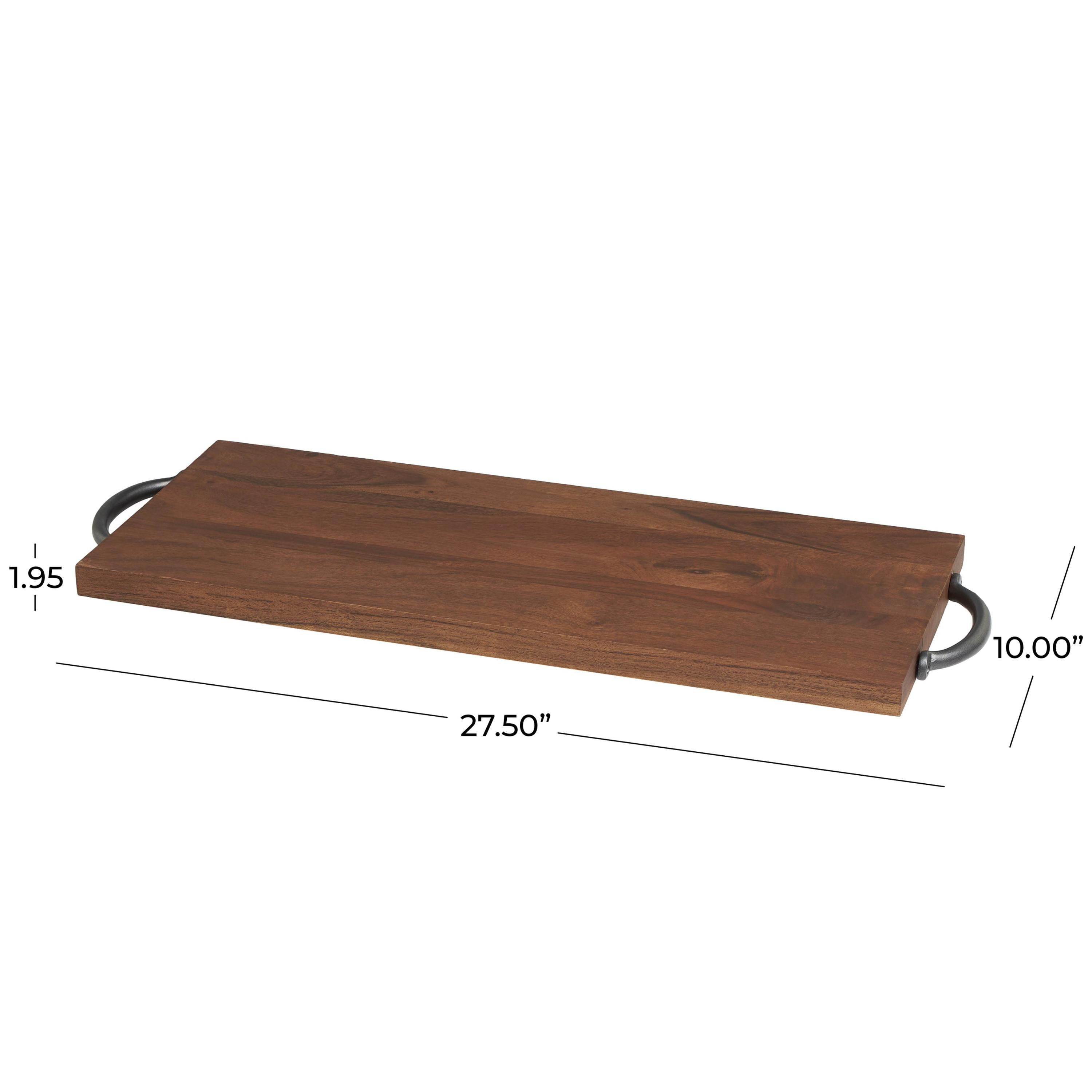 DecMode 28" x 10" Brown Wood  Tray with Black Metal Handles, 1-Piece