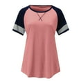 thumbnail image 4 of Pink Women's Short Sleeve T-shirt, Stitching Sleeve Short Neck Round T Shirt Women'S Loose Casual Blouse Women'S Blouse,Women's Short sleeve T-shirt L, 4 of 5