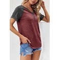 thumbnail image 3 of IWEMEK Women Shirts Fashion Summer Baseball Tees Color Block Short Sleeve Tops Loose Fitting Baggy Winered Tshirts 2025, 3 of 4