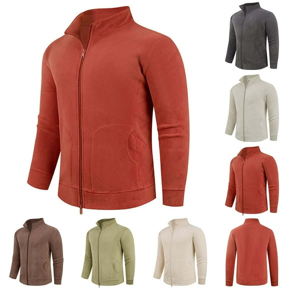Stamzod Jackets for Men Solid Color Stand Collar Long Sleeve Zip Up Jacket Casual Athletic Jacket for Men Coffee C XXL